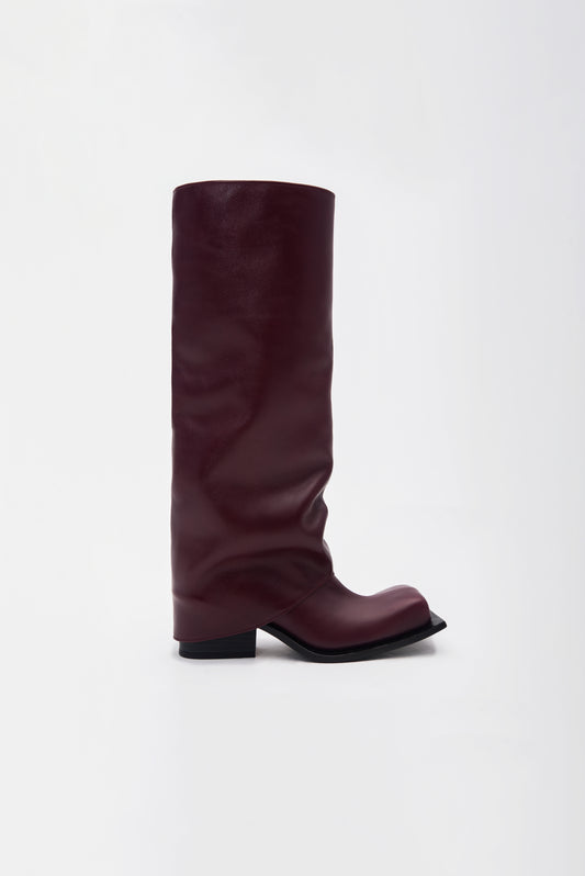 HAVVA CHUNKY HEEL TALL BOOTS IN DARK CHERRY