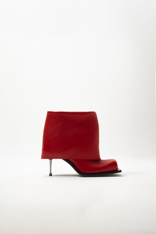 IMAN STILETTO HEEL BOOTS IN RED