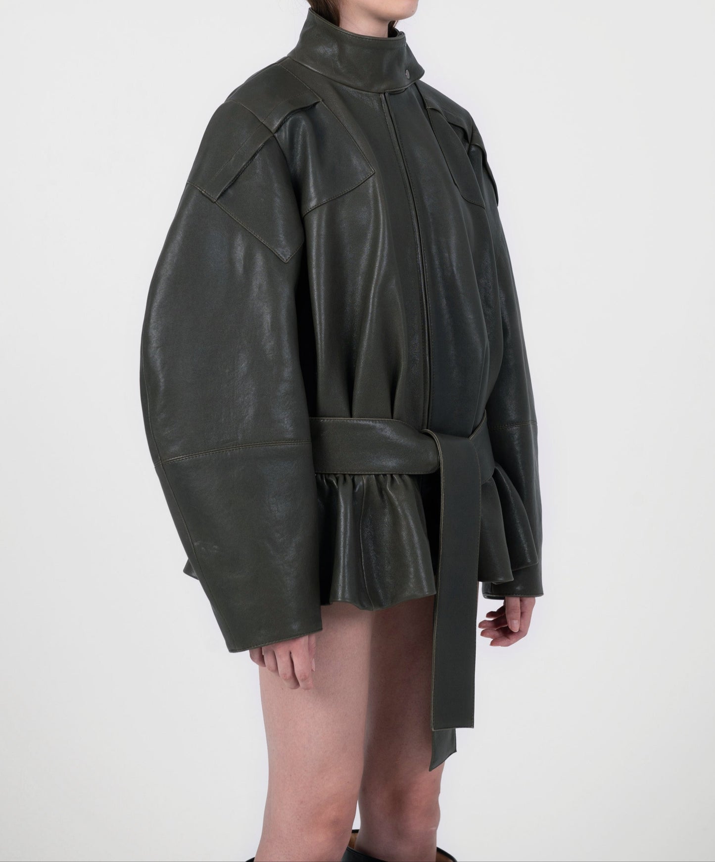 JULIA LEATHER JACKET IN KHAKI