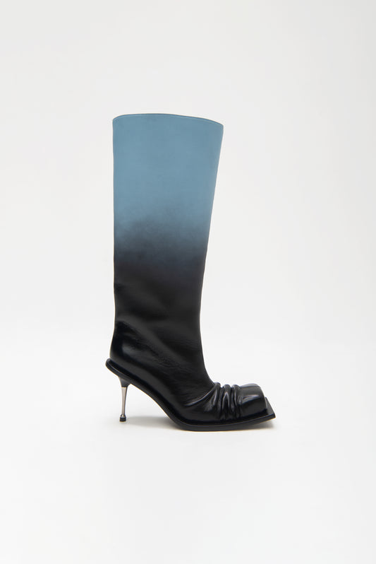 STILETTO HEEL CLASSIC SQUARE TOE BOOTS IN BABY BLUE/BLACK OMBRÉ