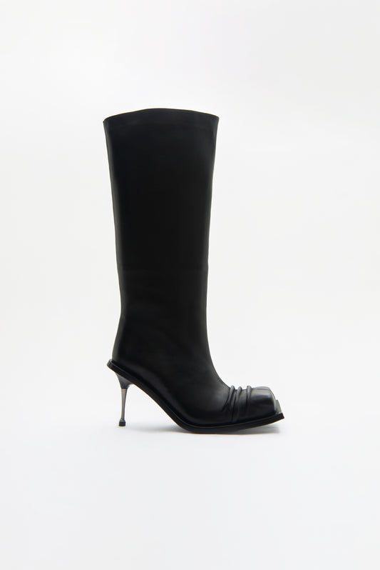 STILETTO HEEL CLASSIC SQUARE TOE BOOTS IN BLACK